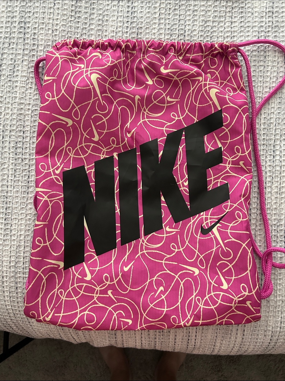 Nike Pink & Cream Scribble Drawstring Backpack